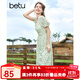 百圖betu女裝夏新款連衣裙法式拉鏈碎花短袖雪紡連衣裙女2307T69 綠色 L