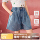 ASK JUNIOR蝴蝶結(jié)兒童褲子2025夏中大童牛仔短褲A字型熱褲女童 藍色  160 