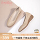 金利來（goldlion）女鞋坡跟皮鞋時尚圓頭牛皮淺口一腳蹬單鞋女 G662320016杏色37