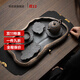 柏尼森復古粗陶茶盤(pán)功夫茶具陶瓷干泡盤(pán)大號家用儲水式茶盤(pán)中國風(fēng)荷葉 粗陶鎏金-四蓮干泡盤(pán)