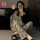 脂語(yǔ)春秋季加大碼可愛(ài)露比睡衣女200斤長(cháng)袖長(cháng)褲胖mm寬松家居服兩件套 黑凱蒂貓 5XL 【185-220斤】