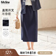 MsShe【珠地棉直筒開(kāi)叉A字顯瘦半身裙】大碼女裝2025夏裝胖mm裙子 藏青藍(lán)色現(xiàn)貨 2XL
