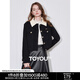 初語(yǔ)加絨加厚燈芯絨外套女2024冬季新款短款撞色拼接設(shè)計(jì)夾克上衣 黑色 L