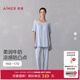 愛慕（Aimer）25SS沁涼家居帶杯短袖九分褲分身套裝AM46B111 碧落藍(lán)KLE L 170