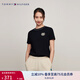 TOMMY HILFIGER夏季女裝純棉植絨麥穗字母休閑圓領(lǐng)打底衫針織短袖上衣41903 藏青色DW5 XS