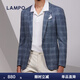 藍豹（LAMPO）【特惠】春季款超修身休閑單西男淺藍底紅白格平駁領(lǐng)單西服輕正裝 淺藍底紅白格 48 (175/96)