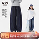 左西女童牛仔褲防褪色兒童彎刀褲秋款2025新款女孩洋氣秋裝褲子 深牛仔色 160 cm