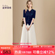 迪菲麗格時尚休閑套裝女2025年夏季新款翻領(lǐng)修身上衣闊腿褲兩件套 圖片色 M