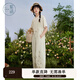 紫涵（ZIHAN）紫涵直筒闊腿背帶褲女夏季森系田園風(fēng)刺繡寬松高腰連體褲 米金 M