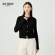 深呼吸DEEP BREATH女裝新款口袋坑條紐扣純羊毛針織開(kāi)衫女A401265 黑 M (3)