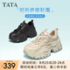 他她（TATA）泡泡鞋厚底老爹鞋女鞋子夏季透氣黑色輕便增高休閑運動鞋WOG04AM3 黑色(小香風(fēng)款) 37