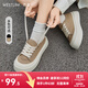 西遇厚底帆布鞋女2025新款春夏百搭滑板鞋小個(gè)子增高休閑鞋 卡其色 37