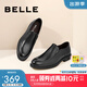 百麗舒適真皮正裝鞋男新款黑色圓頭套腳商務(wù)皮鞋B3GK7CM1【預售】 黑色 41 (255mm)