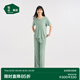 松山棉店商場同款二合一小薄荷羅紋家居服套裝半袖顯瘦2件套睡衣透氣 短袖套裝-女士-松綠 XL （女士170，男士180）