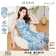 JESSIE時(shí)尚印花V領(lǐng)顯瘦中長(cháng)款吊帶連衣裙女春夏新款 藍色 L