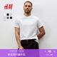 H&M男裝女裝T恤秋季透氣圓領(lǐng)短袖運動上衣短袖內(nèi)搭打底衫0685816 白色 L 175/108