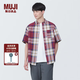 無(wú)印良品（MUJI）男式 馬德拉斯格紋紐扣領(lǐng)短袖襯衫男士襯衣外套純棉全棉 AC1W8A4S 紅色格紋 M （170/92A）