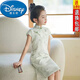 迪士尼（Disney）綠色女童旗袍夏季薄款清新中國風(fēng)連衣裙小女孩走秀古箏演出服日常 淺綠色 140