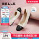 百麗（Belle）小香風(fēng)平跟單鞋女商場(chǎng)同款蝴蝶結媽媽淺口鞋Z8R1DAQ4預售 米白 39 (245mm)
