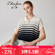 兆君2024秋季桑蠶絲新款時(shí)尚翻領(lǐng)針織短袖T恤女不規則條紋薄上衣 云白色 XL