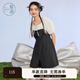 紫涵（ZIHAN）紫涵方領(lǐng)短袖連體褲女夏季設(shè)計(jì)感假兩件收腰A字闊腿短褲 深灰 S