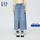 Gap【成毅代言】女裝春季前開(kāi)衩修身牛仔半裙純棉拼接長(cháng)裙874444 淺藍色 M (27)亞洲尺碼