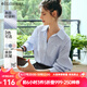 Olrain歐芮兒法式條紋襯衫女秋裝2025新款寬松減齡小清新通勤襯衣 淺藍(lán)條紋 L