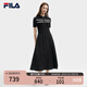 FILA 斐樂官方女裝連衣裙2025夏新款時尚休閑簡約修身短袖連身裙子 正黑色-BK S 160/80A/S