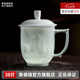 景德鎮(zhèn)（jdz）陶瓷家用中式手工長(zhǎng)城茶杯茶具帶蓋辦公泡茶杯喝茶水杯送老師禮物 影青浮雕山水茶杯