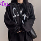 EPET衛衣女裝2025年新款寬松薄款學(xué)生春秋冬加厚加絨vibe風(fēng)校園風(fēng)韓系 黑色 薄款 M 80-100斤