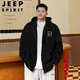 JEEP SPIRIT特大碼300斤開(kāi)衫衛衣男士2026春秋季新款寬松胖子加絨外套 黑色L方塊胸標 7XL 建議260~280斤