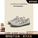 CAMILA KSENIA德訓(xùn)鞋女士2025新款夏季休閑百搭運(yùn)動(dòng)鞋真皮復(fù)古阿甘板鞋子平底鞋 銀色 【真皮版 平底款】 36