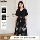 MsShe【假兩件印花拼接】大碼女裝2025夏裝胖mm高端長(zhǎng)款連衣裙女 黑色現(xiàn)貨 4XL