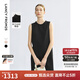 朗姿2025夏季新款無袖圓領(lǐng)連衣裙女直筒重工釘珠優(yōu)雅通勤都市裙子 黑色 S