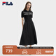FILA 斐樂(lè )官方女裝連衣裙2025夏新款時(shí)尚休閑簡(jiǎn)約修身短袖連身裙子 正黑色-BK S 160/80A/S