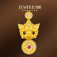 JEMPER君佩貔貅手工古法 黃金帶鉆項鏈立體鏨刻工藝紅寶繩款吊墜 金重約35.6g