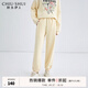 秋水伊人簡(jiǎn)約運動(dòng)風(fēng)寬松休閑褲春秋新款直筒簡(jiǎn)潔松緊腰百搭束腳衛褲女 米黃 L