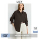 LILY2025秋新款萊賽爾混紡復古鏤空腰果花寬松休閑長(cháng)袖襯衫外套女 711深咖啡 M