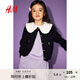H&M童裝女童毛衣秋季圓領(lǐng)可愛洋氣時(shí)尚外套針織衫1203319黑色/花朵150 150/76
