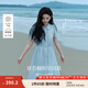 茵曼（INMAN）【苧麻】章若楠同款法式娃娃領(lǐng)連衣裙女裝2025夏季新品泡泡袖裙子 淺藍(lán)色 M