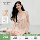 秋水伊人法式荷葉邊碎花長(zhǎng)裙2025年夏季新款女氣質(zhì)收腰顯瘦連衣裙 肉粉色 M