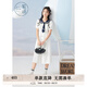 紫涵（ZIHAN）紫涵學(xué)院風(fēng)海軍領(lǐng)連衣裙女夏季日系短袖寬松收腰中長(zhǎng)裙子 白色 M