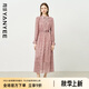 顏域碎花襯衫連衣裙女2025新款早秋長袖收腰過膝女士氣質(zhì)雪紡長裙 粉花 XL
