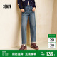 森馬（Semir）森柔|牛仔褲女冬季寬松半松緊腰抓毛長(zhǎng)褲遮胯錐形褲103724124007