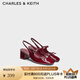 CHARLES&KEITH25夏新品蝴蝶結(jié)仿珍珠粗跟瑪麗珍涼鞋CK1-60361558 Burgundy葡萄酒紅色 36 （230）