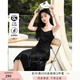 香影高級感黑色吊帶連衣裙女2025秋季新款肌理感修身褶皺無(wú)袖裙子 黑色 S