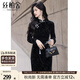 絲柏舍新中式連衣裙2025秋裝新款女裝國風(fēng)盤扣壓花后開叉旗袍