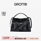 GROTTO個(gè)樂(lè)翻領(lǐng)包真皮大容量通勤小眾機(jī)車風(fēng)手提單肩斜挎包七夕禮物 經(jīng)典黑(牛皮) S