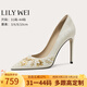 Lily Wei【淺笑輕顰】輕奢時(shí)尚高級(jí)感高跟鞋優(yōu)雅氣質(zhì)宴會(huì)鞋小碼 米白色【跟高10cm】 36