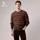 哈吉斯（HAZZYS）男裝 2025秋季新款針織羊毛衫男圓領(lǐng)撞色條紋毛衣ABYZD0CDD38 深卡其色DK 2XL （185/104A 52）